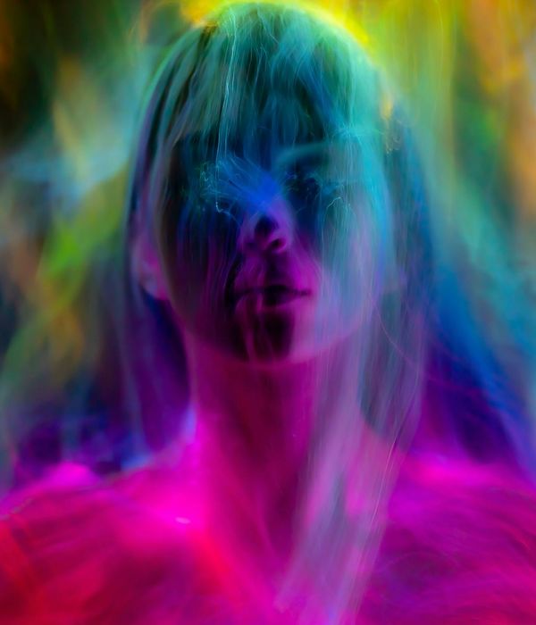 An abstract representation of energy flowing through a human silhouette.